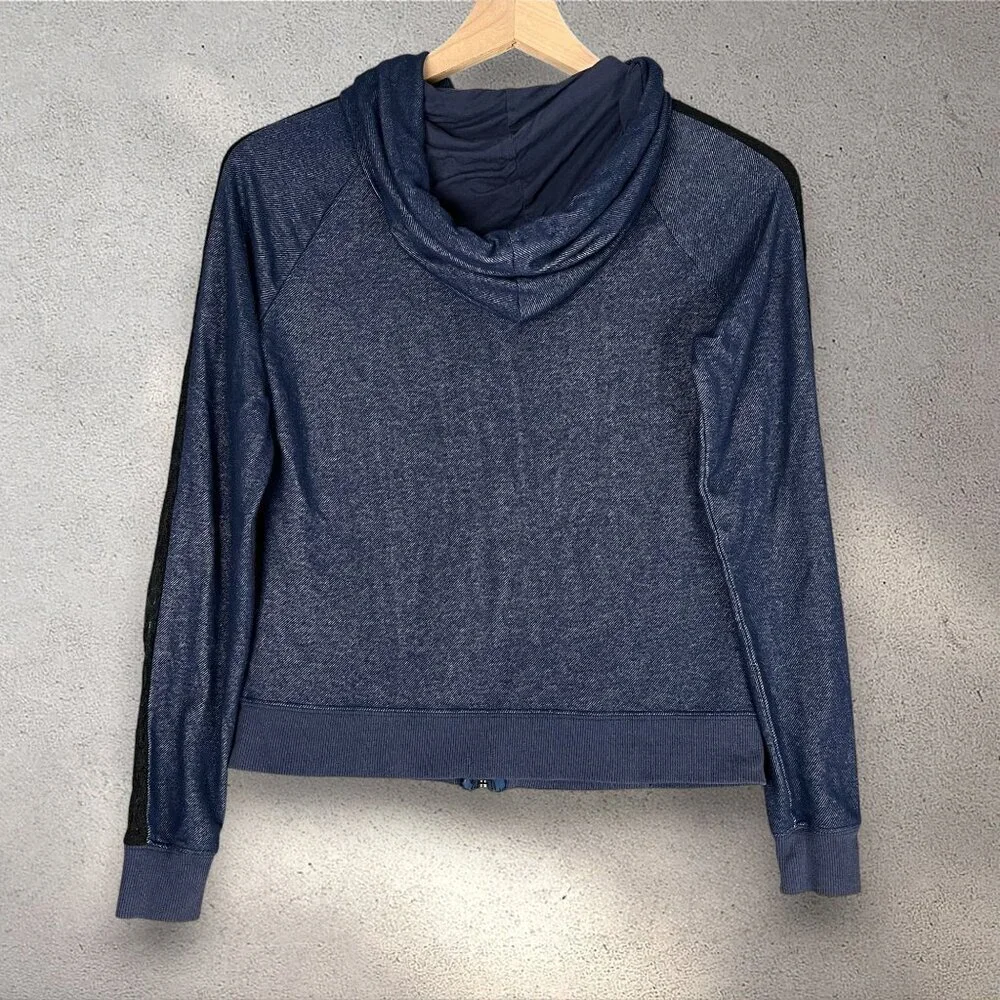 Bebe Rhinestone Logo Zip Hoodie Women’s Small Dark Blue Y2K 2000 Retro Lace Trim